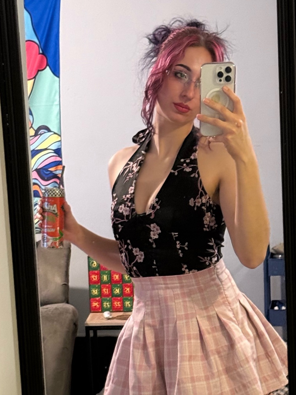 floral black and pink tie top - Picture 2 of 3
